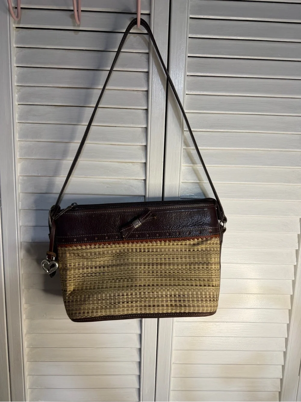 Brighton Brown Leather and Straw Messenger Bag